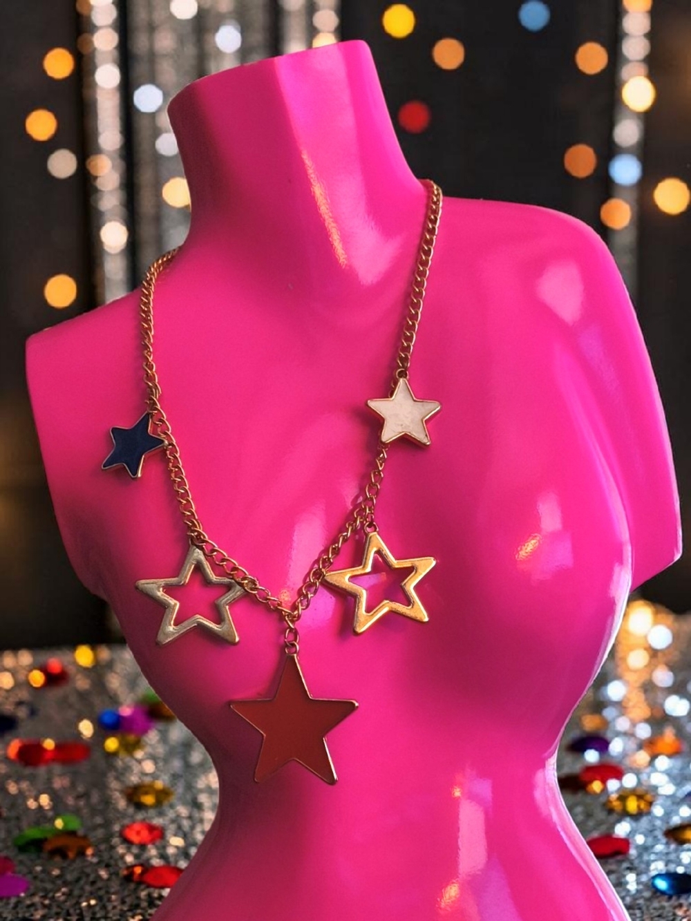 Goldto6 Star Charm Necklace with Multicolor Enamel Stars